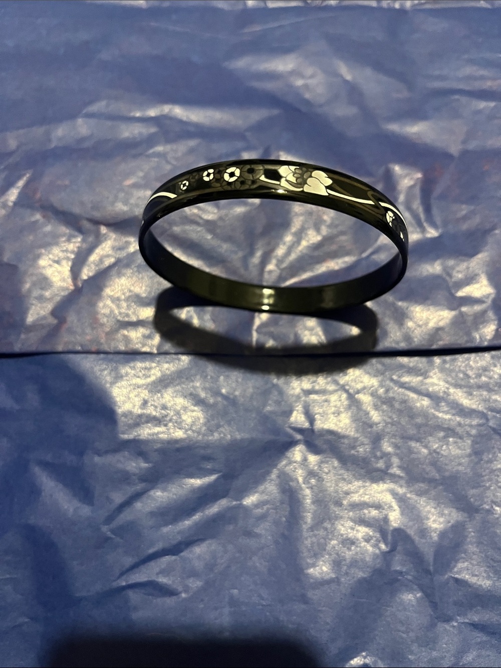 Michaela Frey Team Black Floral Accent Bangle Bracelet with Gold Logo - Picture 6 of 8